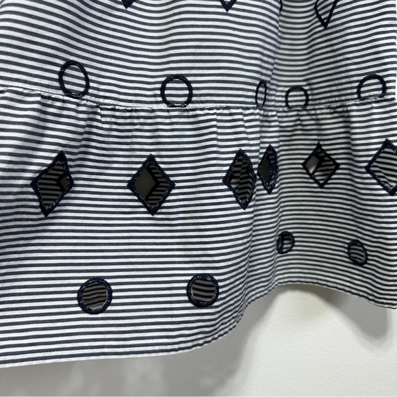 Madewell | Navy & White Embroidered Stripe Cotton Midi Skirt - Picture 3 of 8